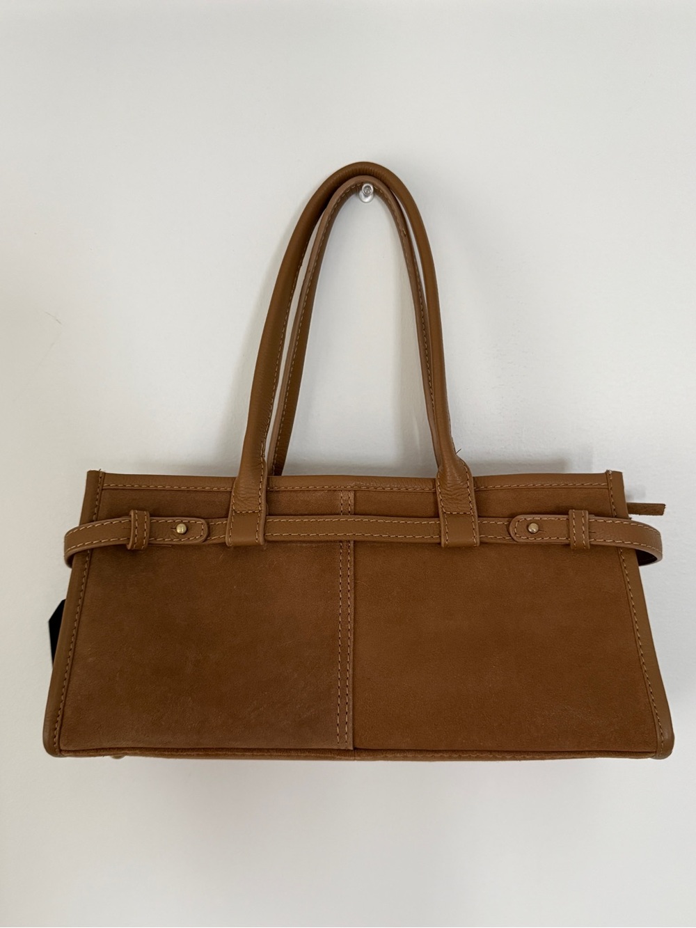 Caramel Brown Suede Satchel - Picture 2 of 3